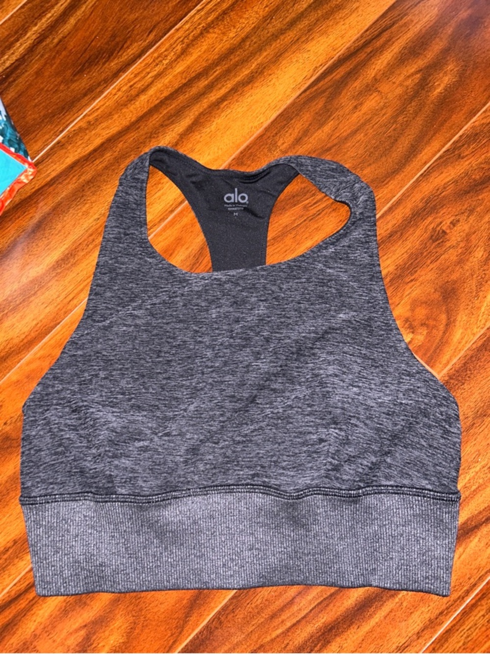 ALO Yoga Charcoal Heather High Neck Racerback Sports Bra